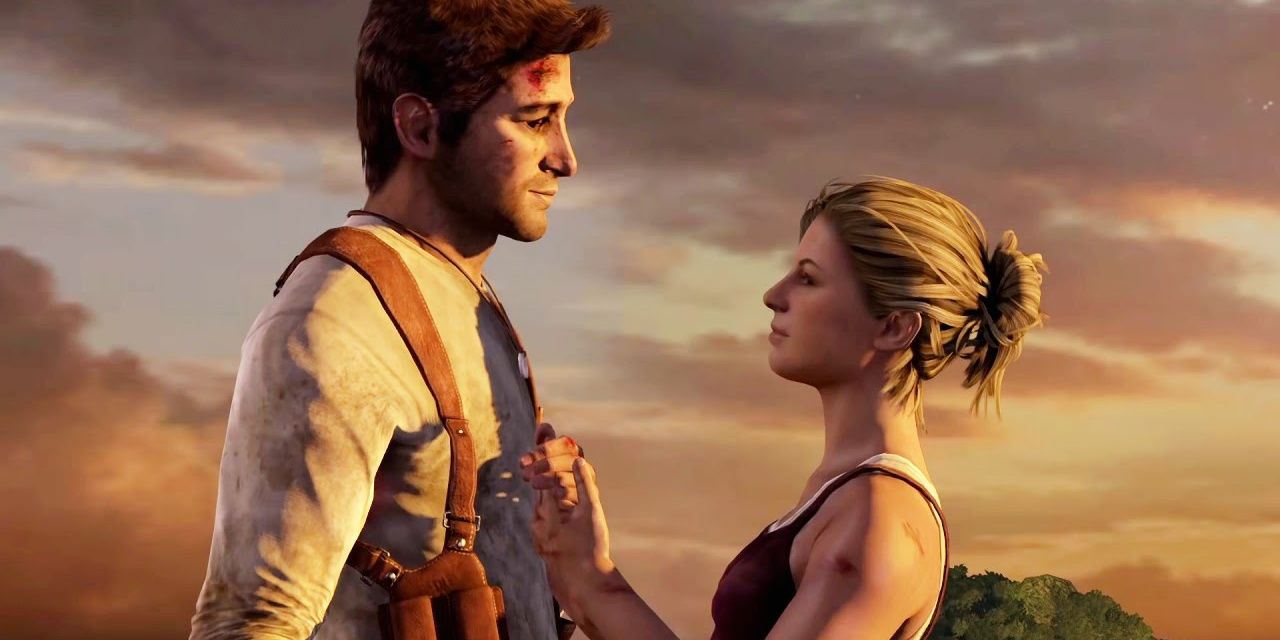 Elena and Nate look at each other in Uncharted 
