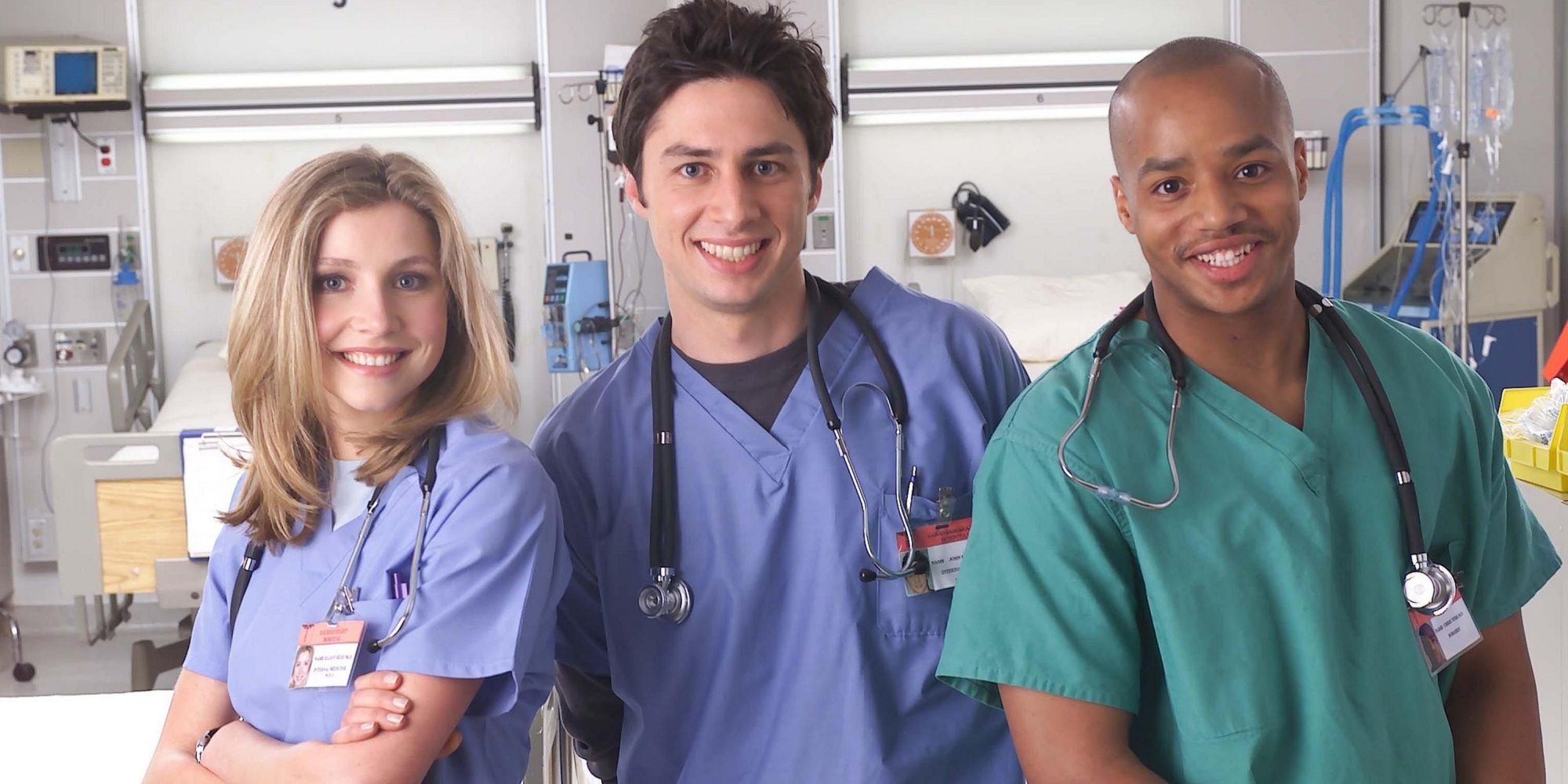 Elliot, JD, and Turk smiles for a photo in Scrubs