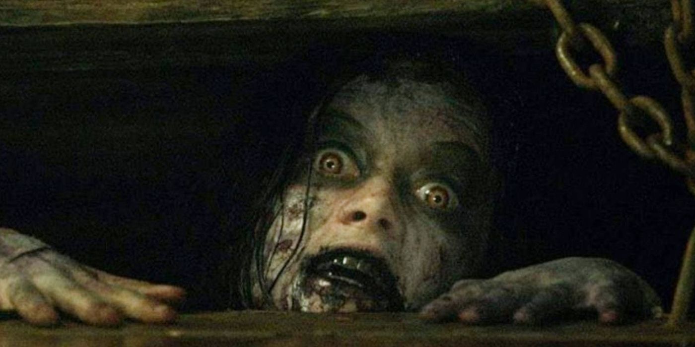 A still of a deadite from the 2013 Evil Dead remake.