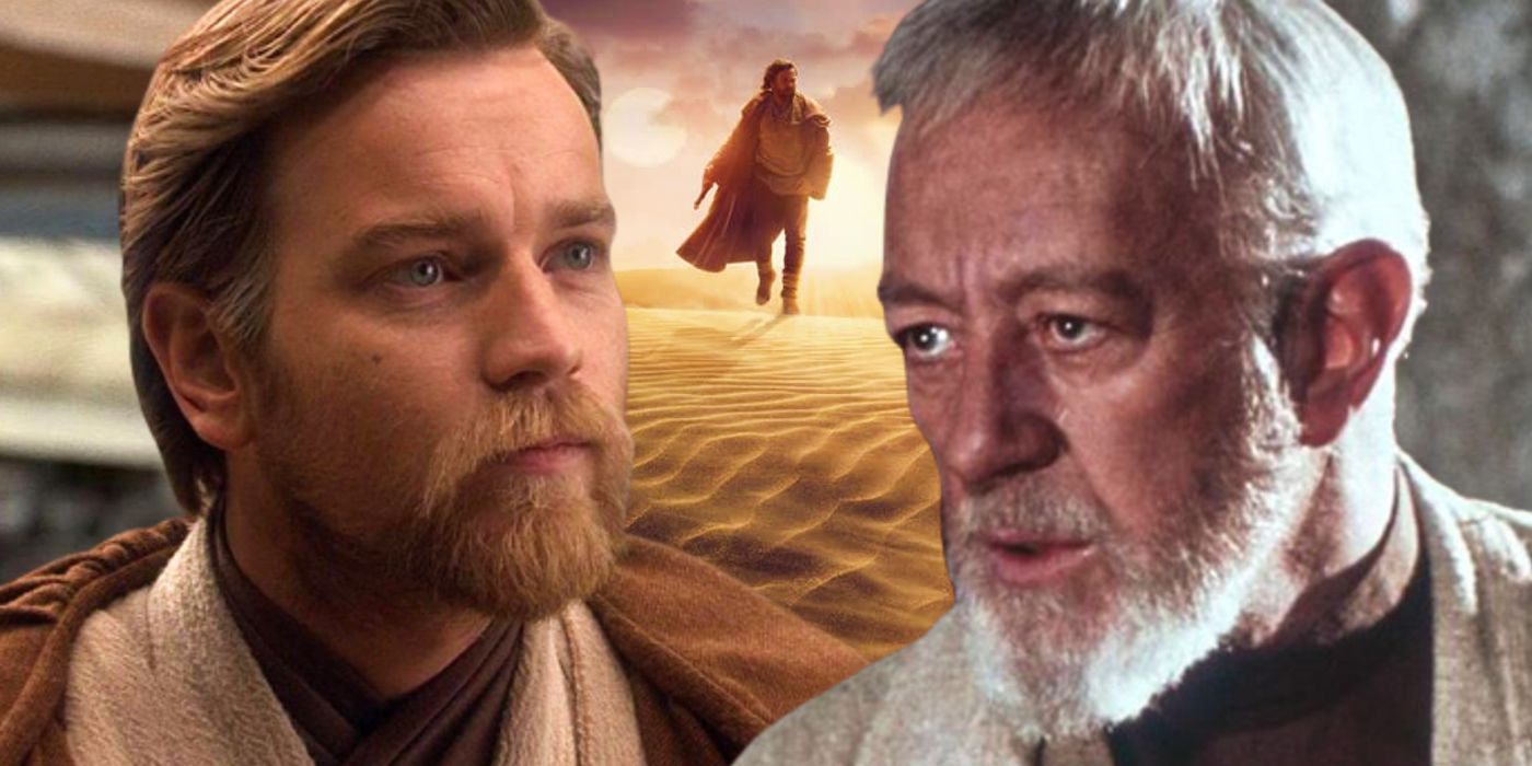 Ewan McGregor as Obi-Wan Kenobi in Revenge of the Sith and Alec Guinness in A New Hope