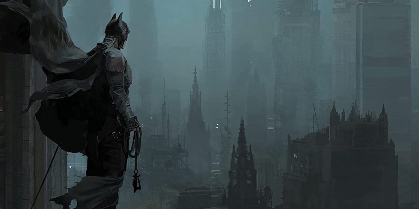 The Batman Concept Art Shows Bruce Towering Over a Gritty Gotham City