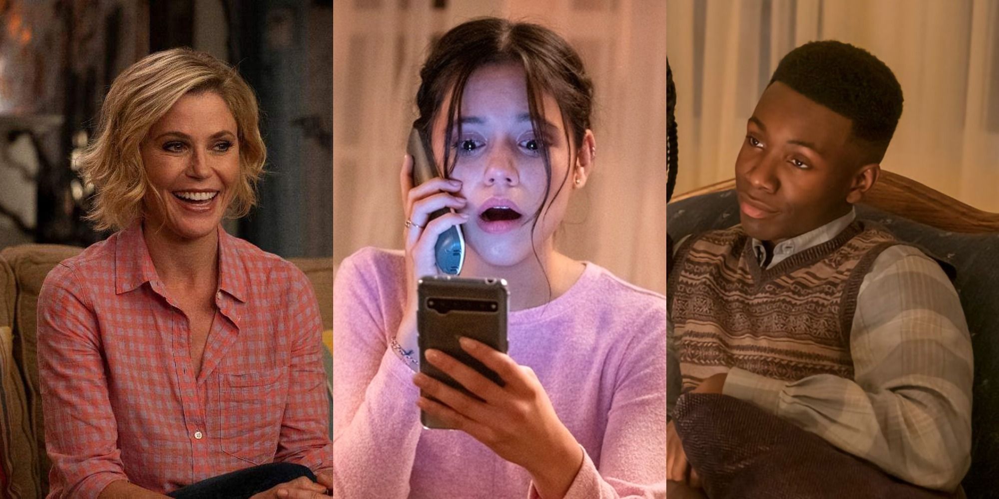 Split image of Julie Bowen in Modern Family, Jenna Ortega in Scream, Niles Fitch in This is Us