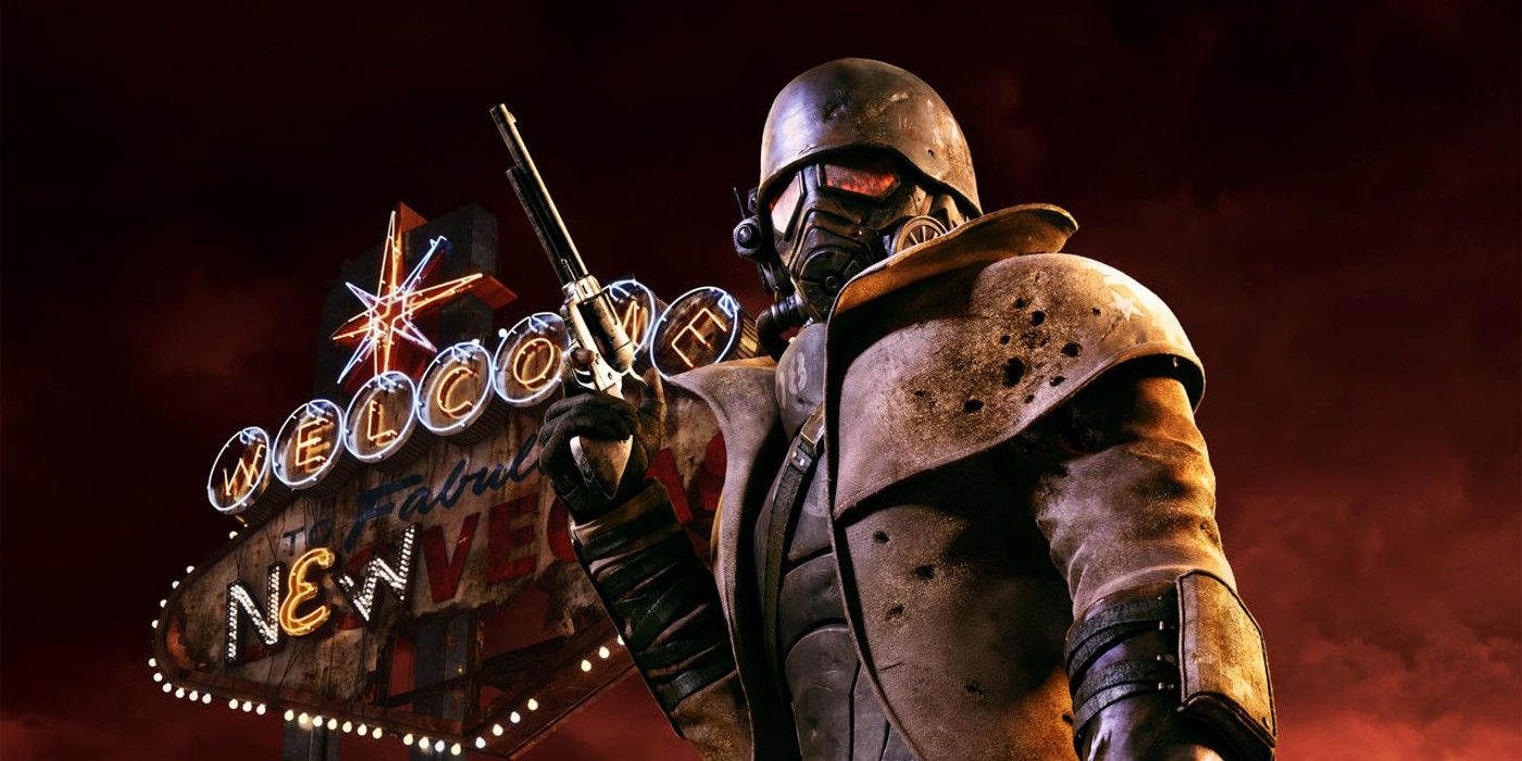 The Courier beside the New Vegas sign Fallout New Vegas