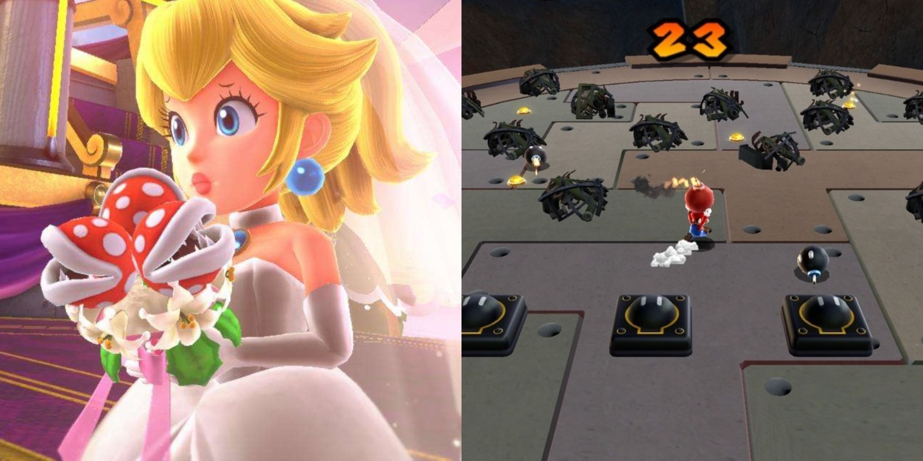 Featured image Princess Peach and Mario in a Bob-omb minigame