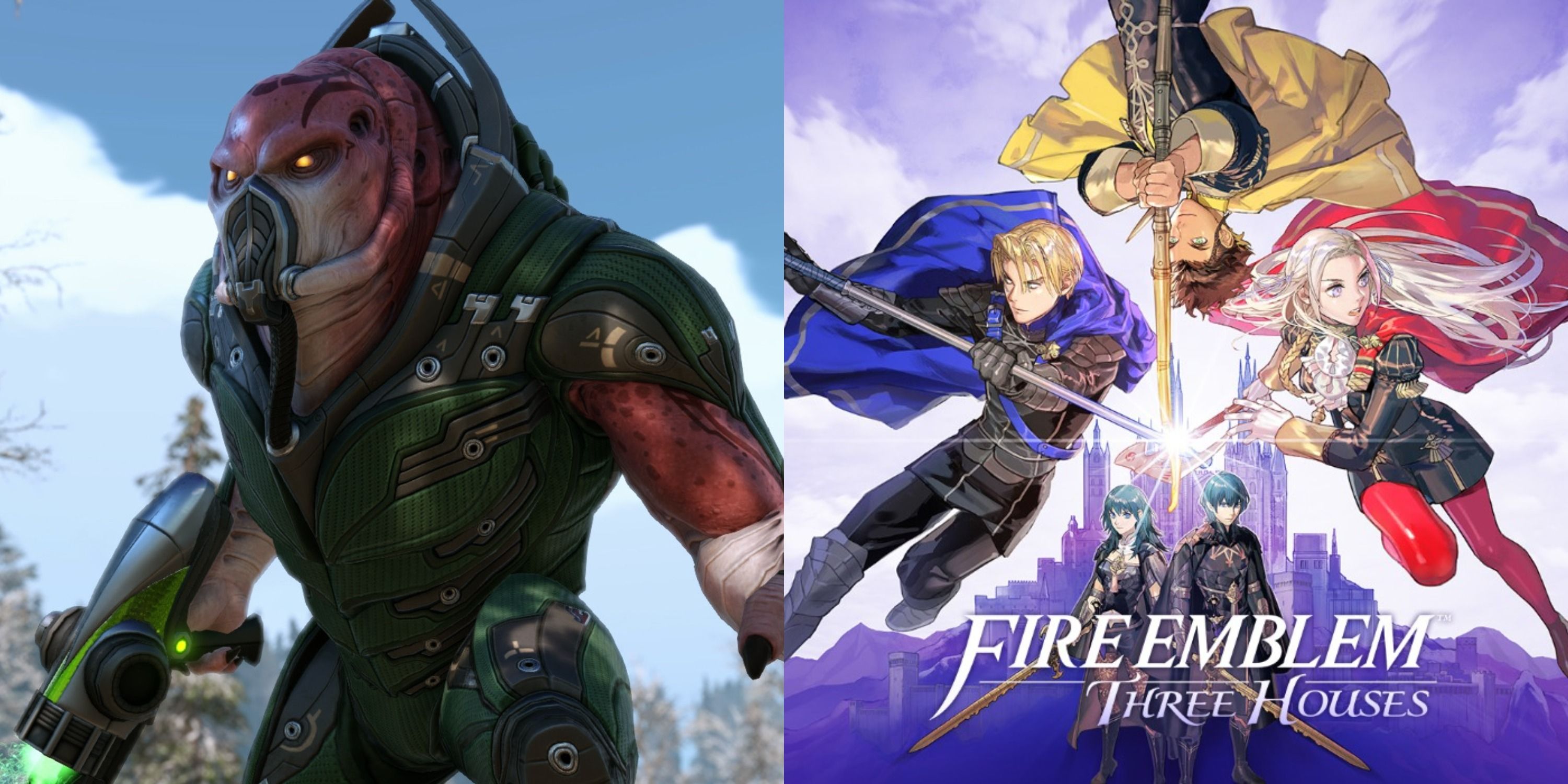Featured image XCOM alien and cover art for Fire Emblem Three Houses