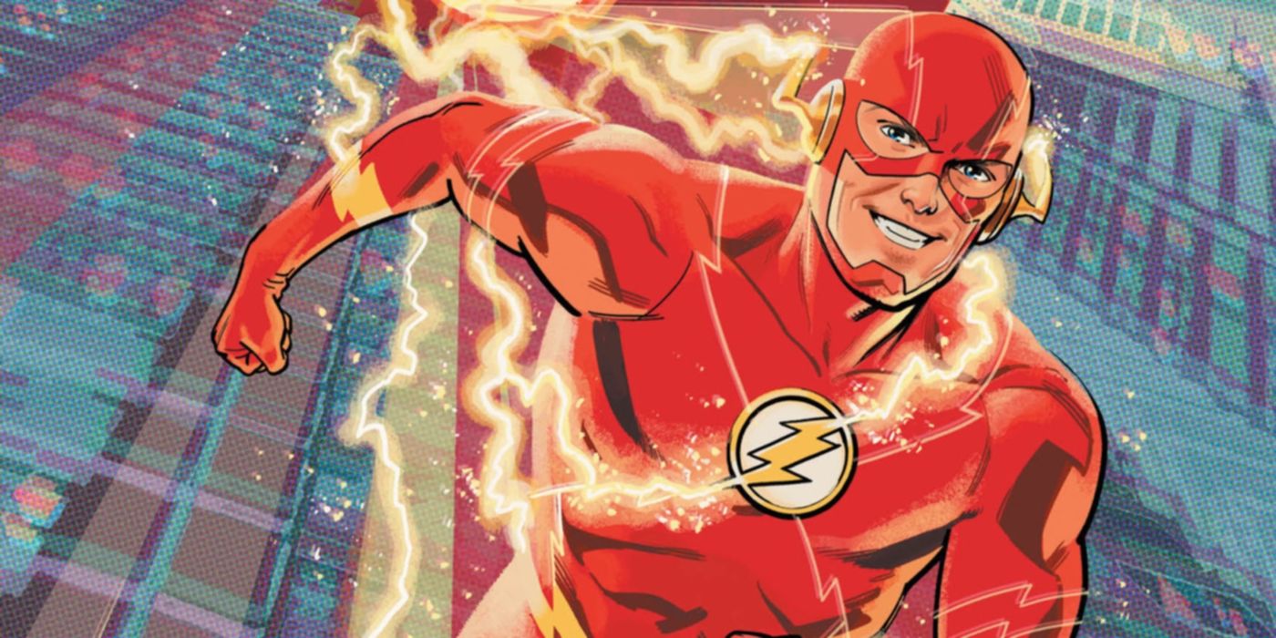 The Flash smiling while running