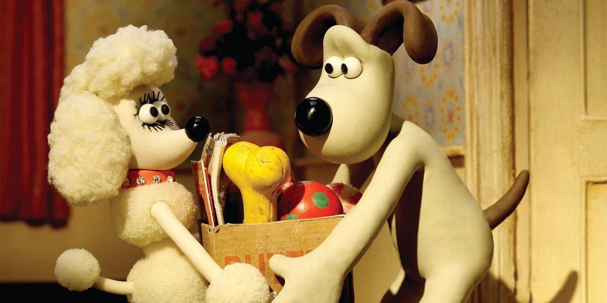 Gromit helps Fluffles with a box of dog toys in A Matter Of Loaf And Death.