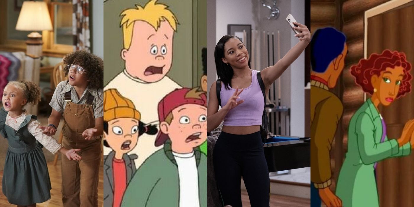 Four split images of shows like Recess, Mixed-Ish, Dad!, and Fatherhood