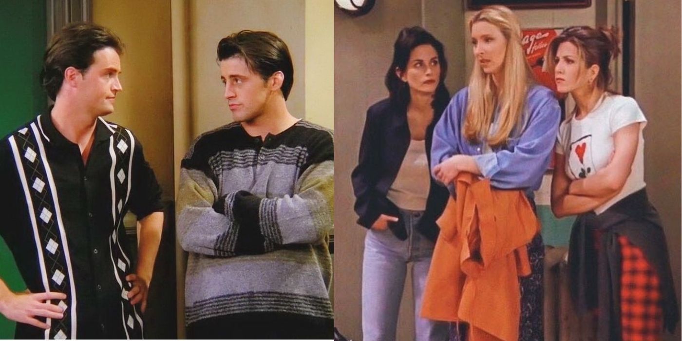 Chandler with Joey and Rachel with Phoebe and Monica in Friends