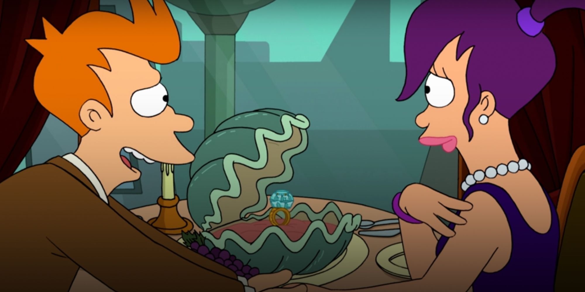 Fry proposes to Leela in Futurama