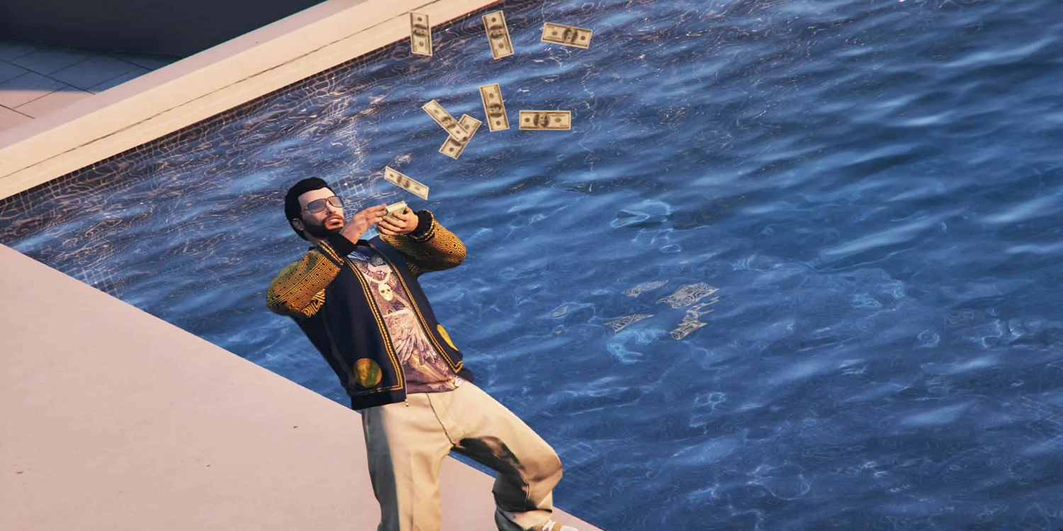 GTA Online Character Throwing Money Poolside