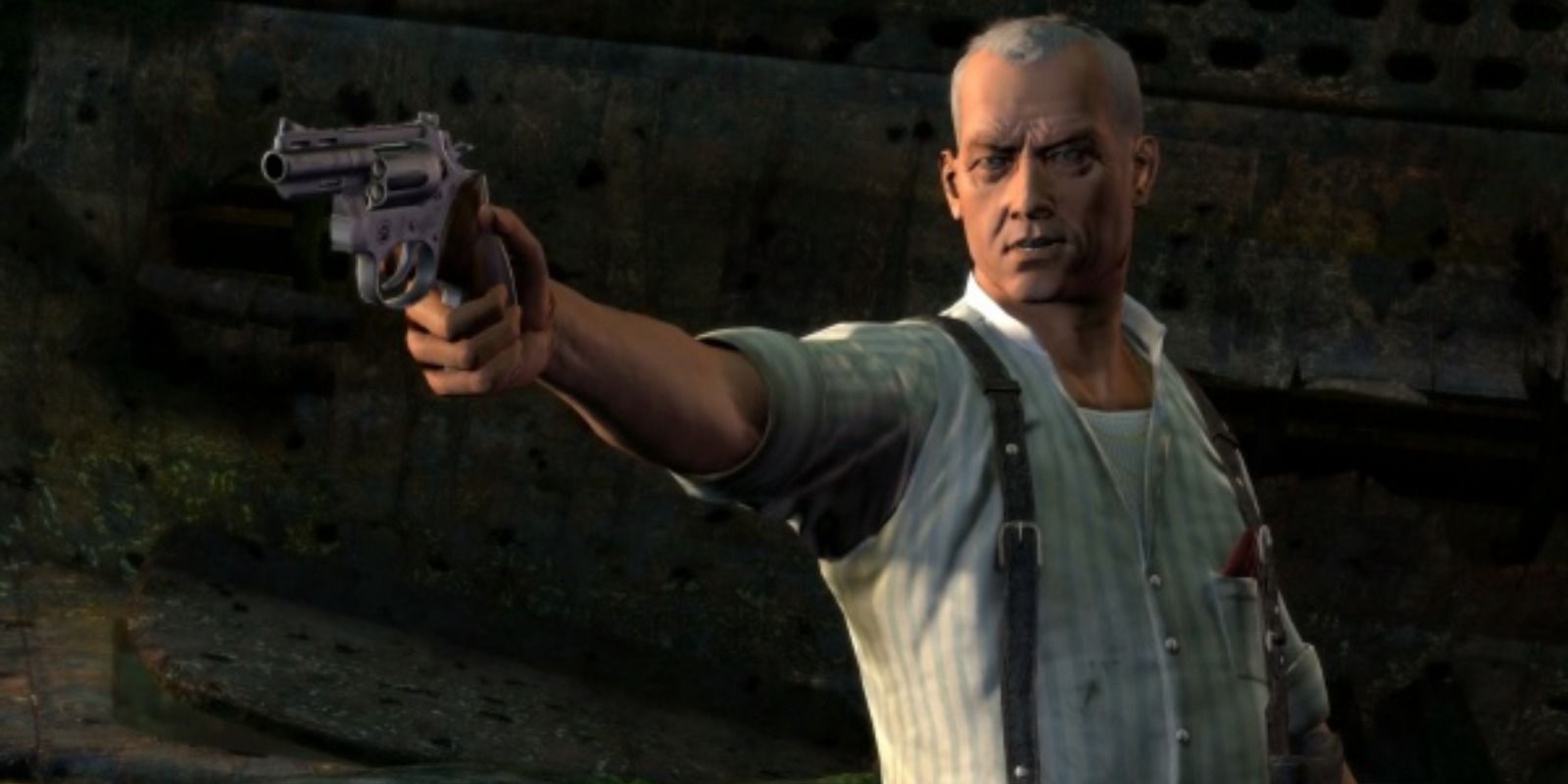 Gabriel Roman points a gun in Uncharted 1