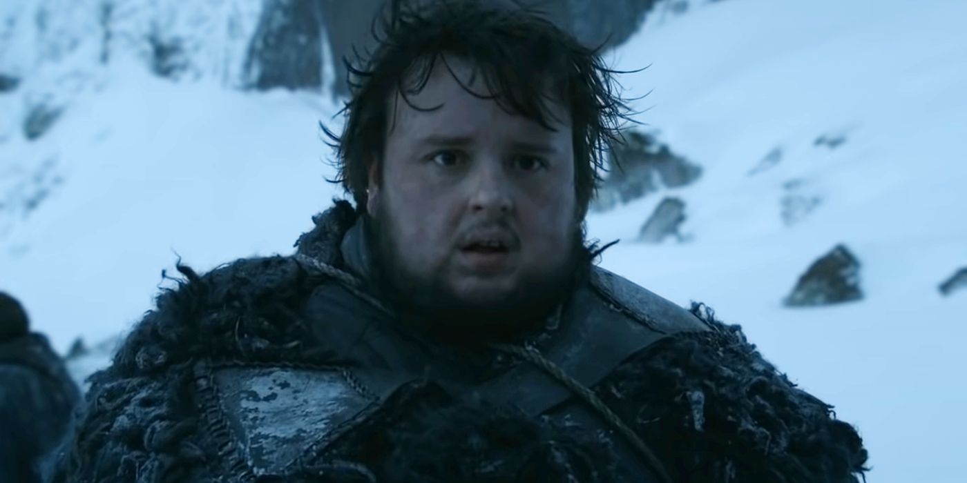 Samwell in furs in the snow in Game of Thrones