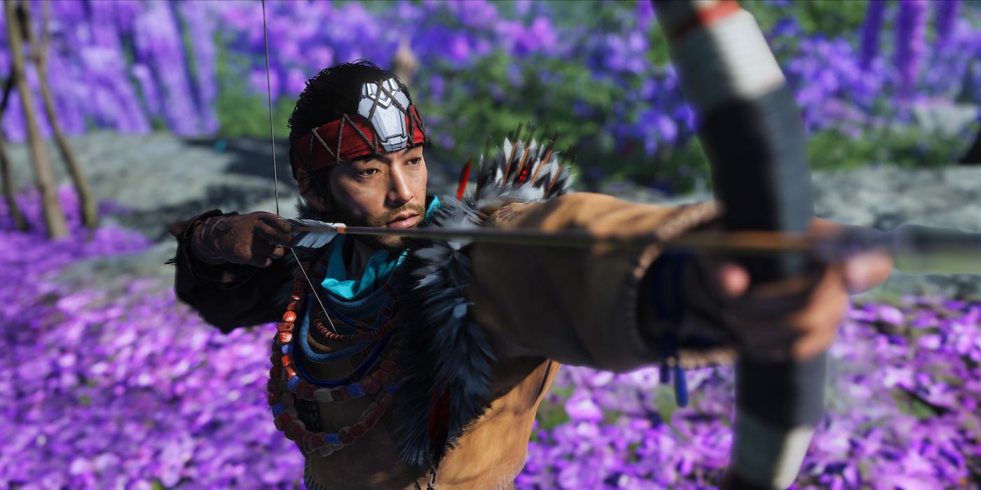 Jin with a bow and Arrow in Ghost of Tsushima 