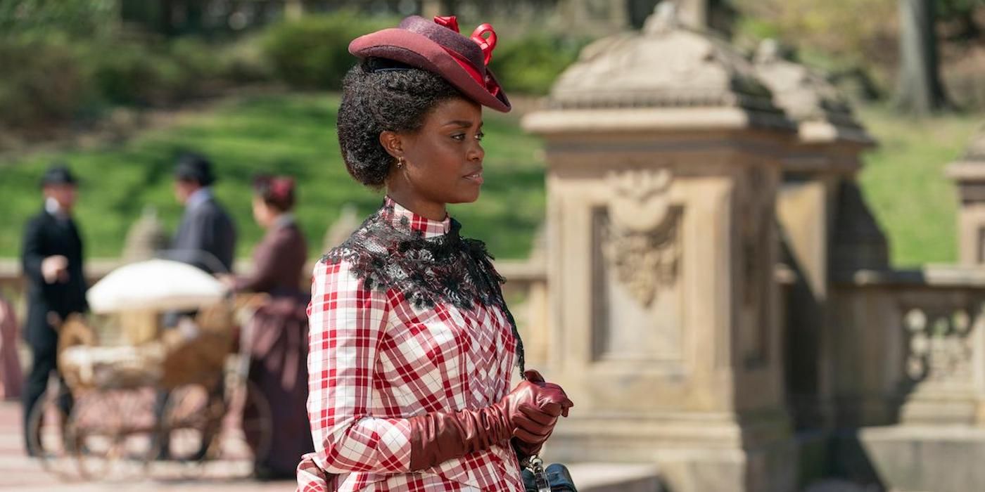 Denée Benton as Peggy Scott in the park in The Gilded Age