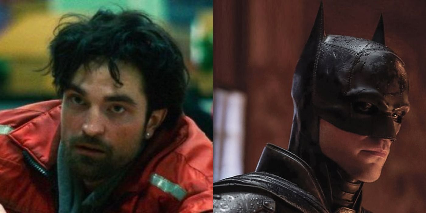 Split image of Pattinson as Connie Nikas in Good Time and as the Dark Knight in The Batman
