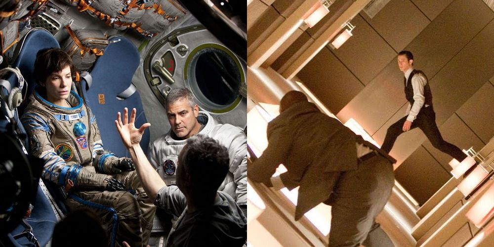 Split image showing scenes from Gravity and Inception