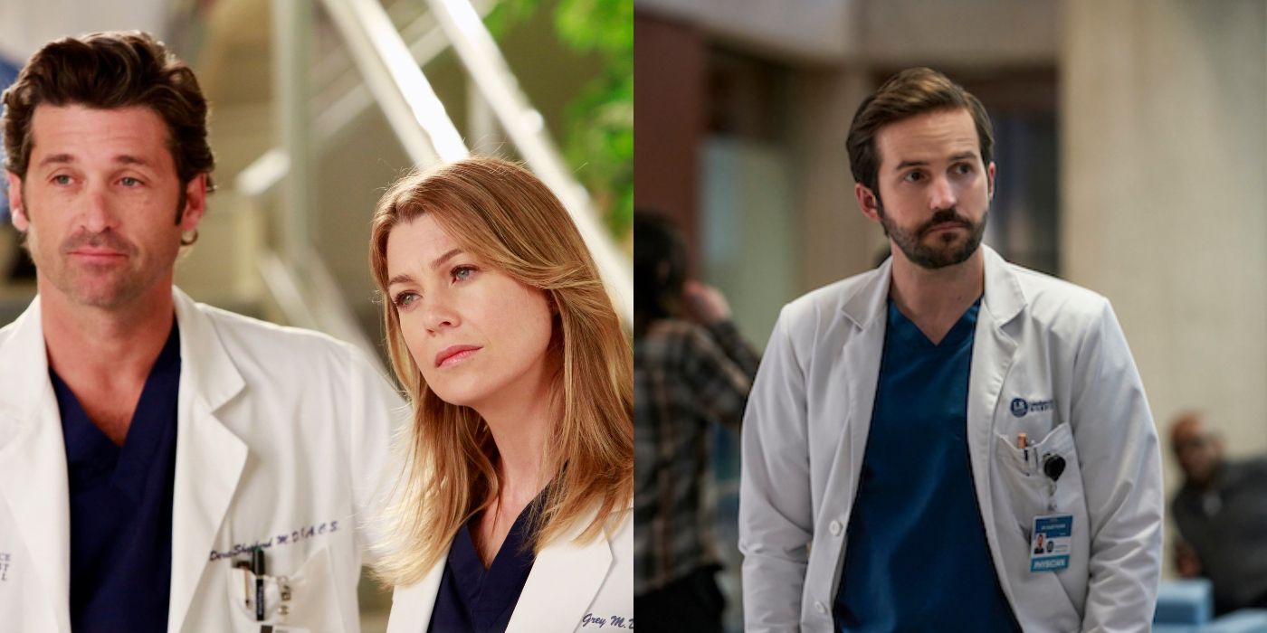 Split image of Derek and Meredith on Grey&rsquo;s Anatomy and Caleb on Good Sam