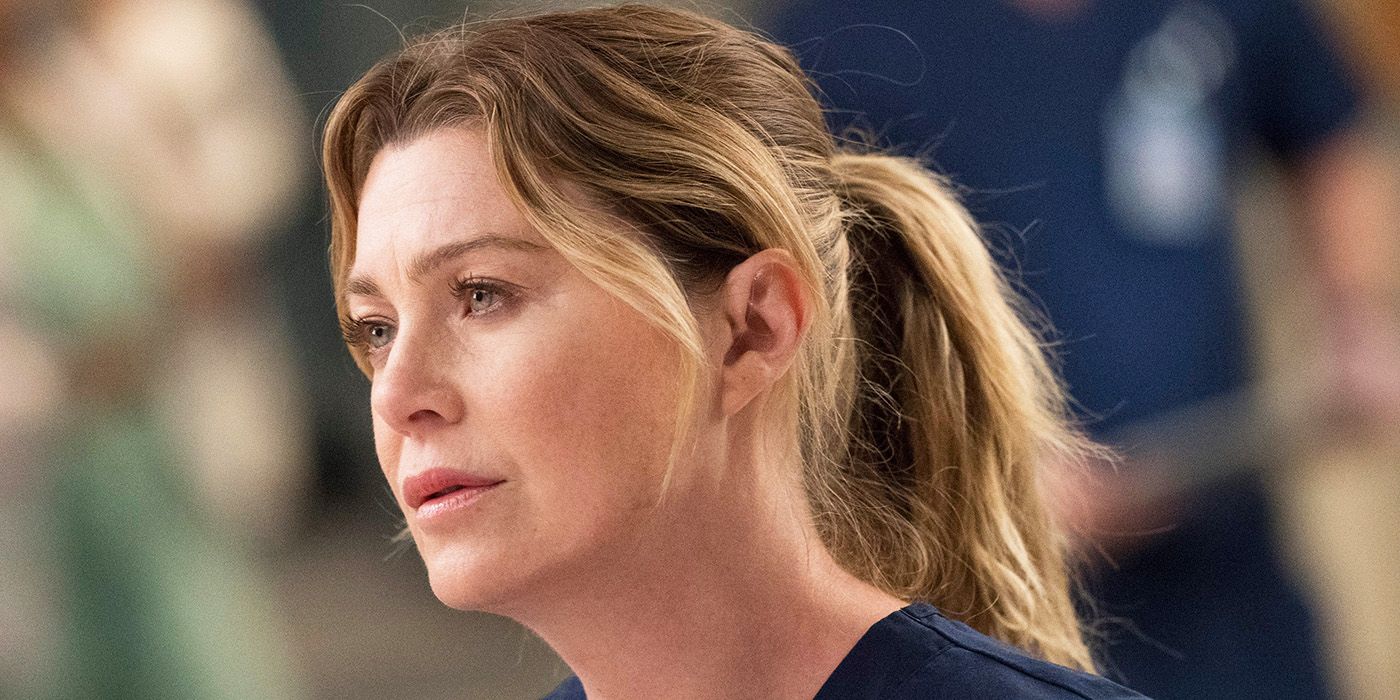 Meredith Grey looking serious in Grey's Anatomy