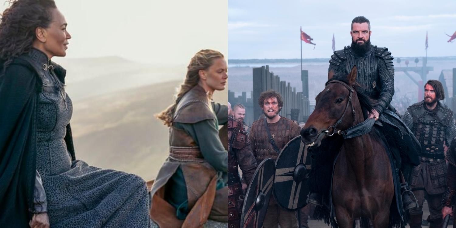 Haakon and Freydis sitting on a hilltop and Canute on a horse in Vikings Valhalla