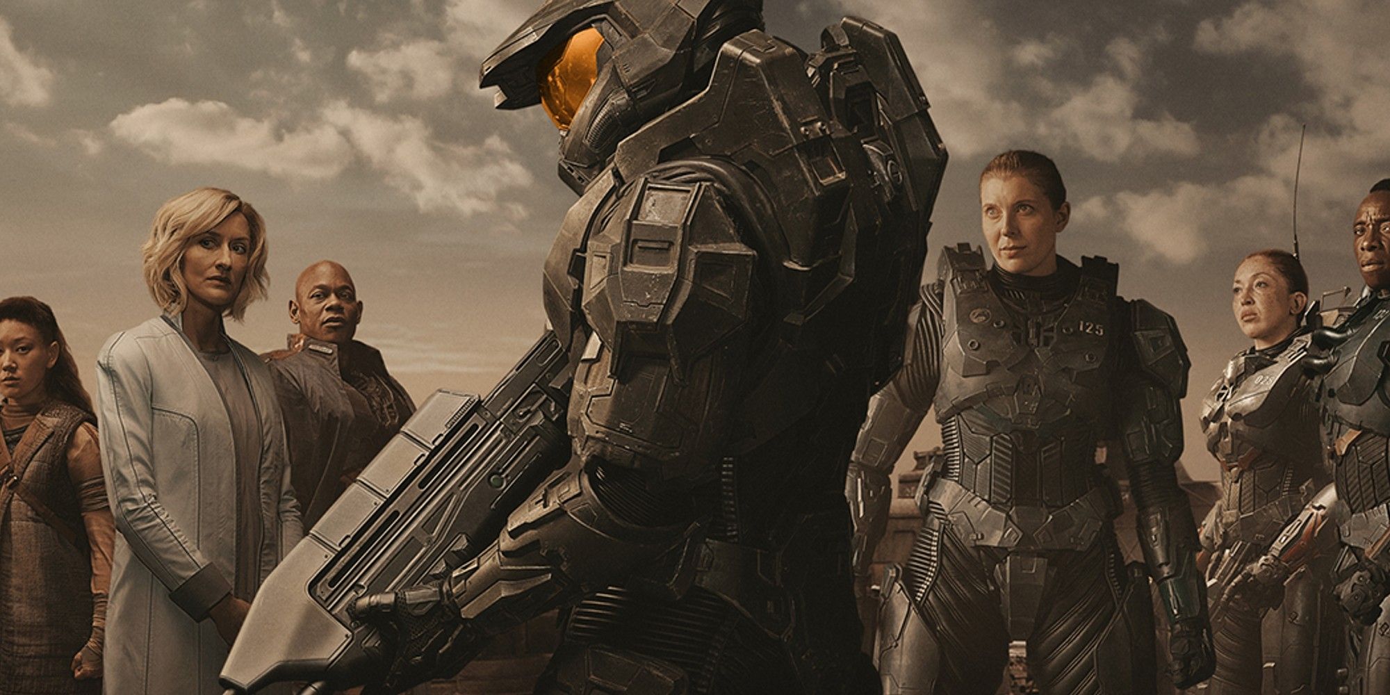 The cast of Halo standing side by side