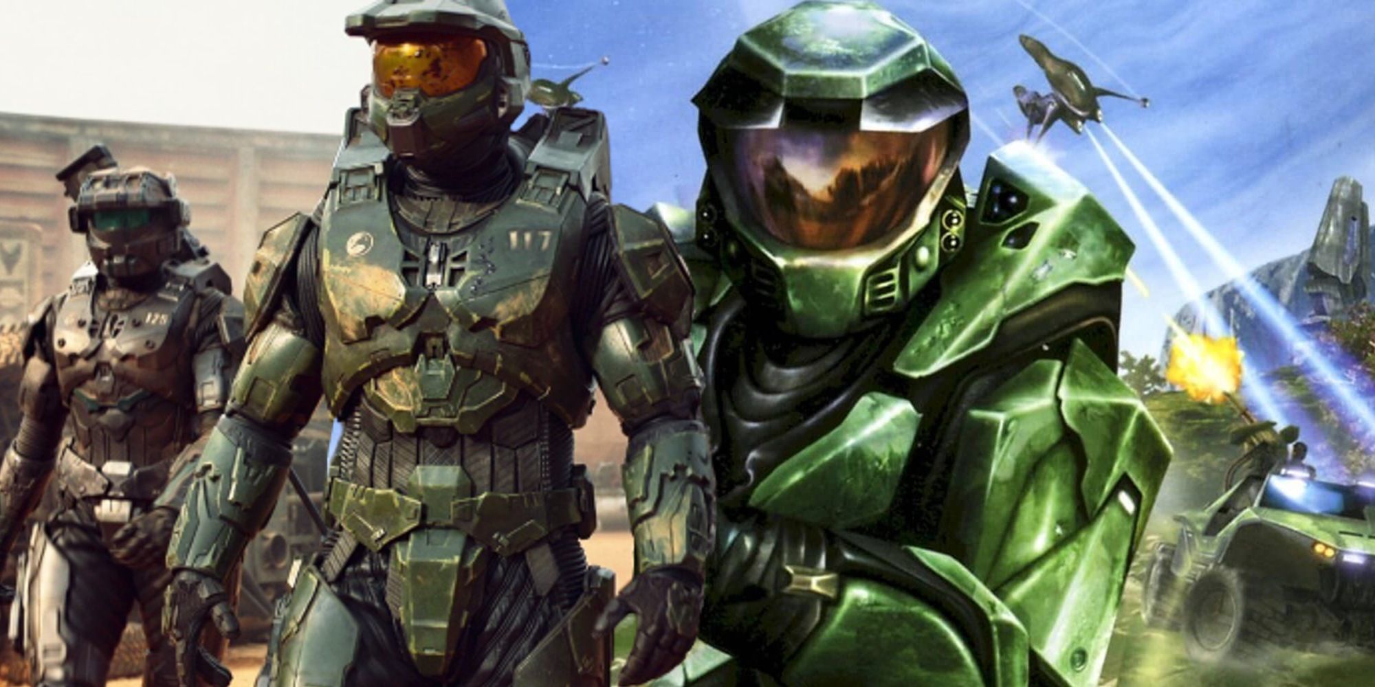 Halo TV Show art and the Halo Combat Evolved video game cover
