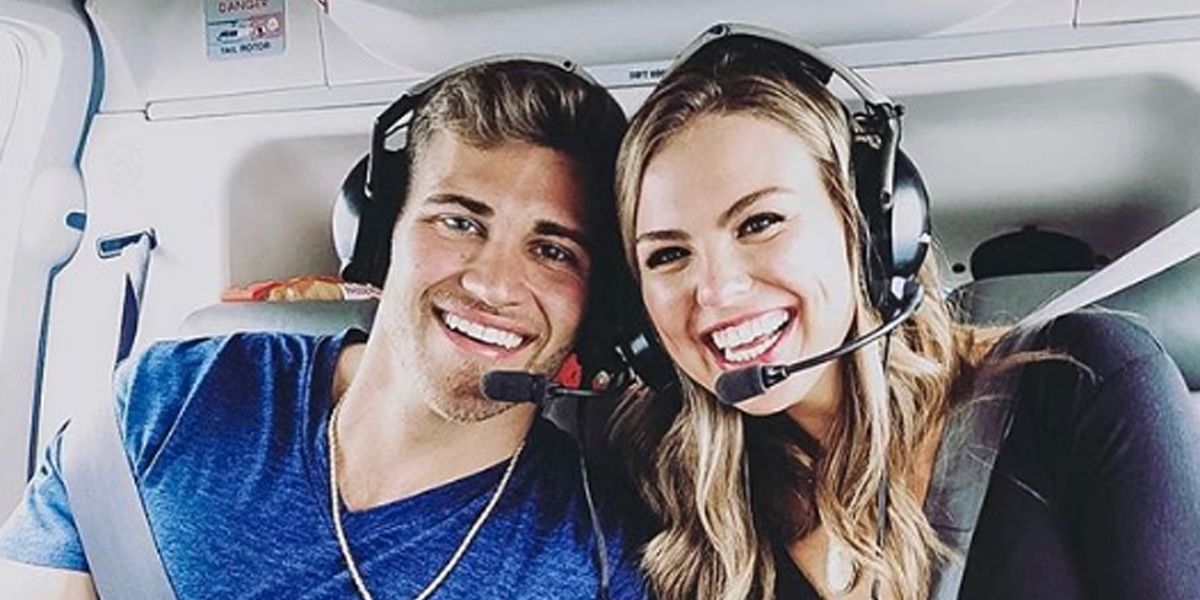Hannah and Luke P in a helicopter on The Bachelor