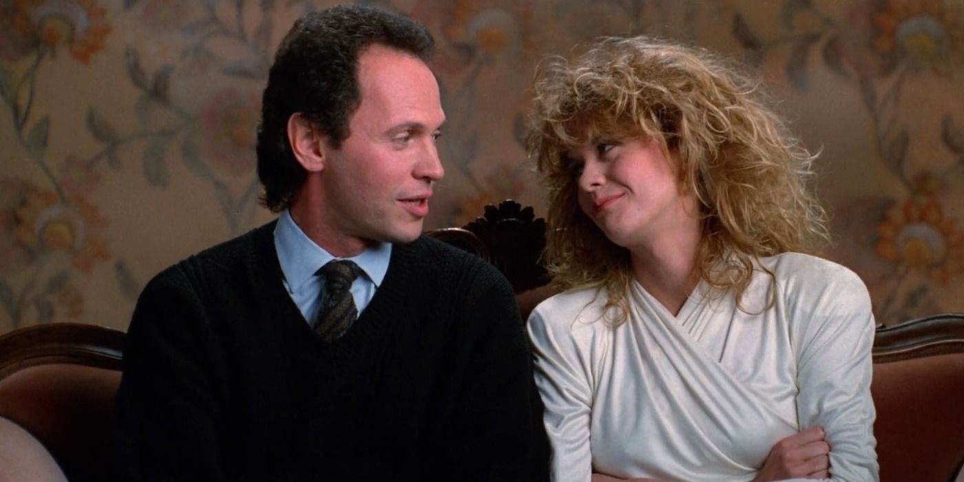 Harry and Sally seated on a couch in When Harry Met Sally
