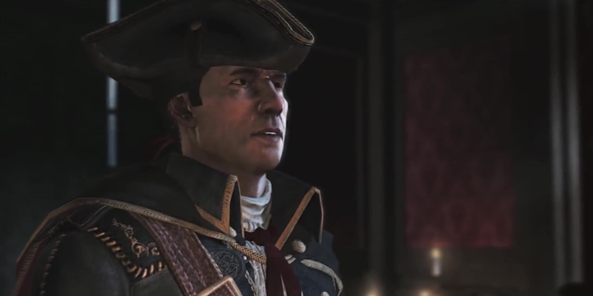 Haytham Kenway addresses his minions in Assassin's Creed III 