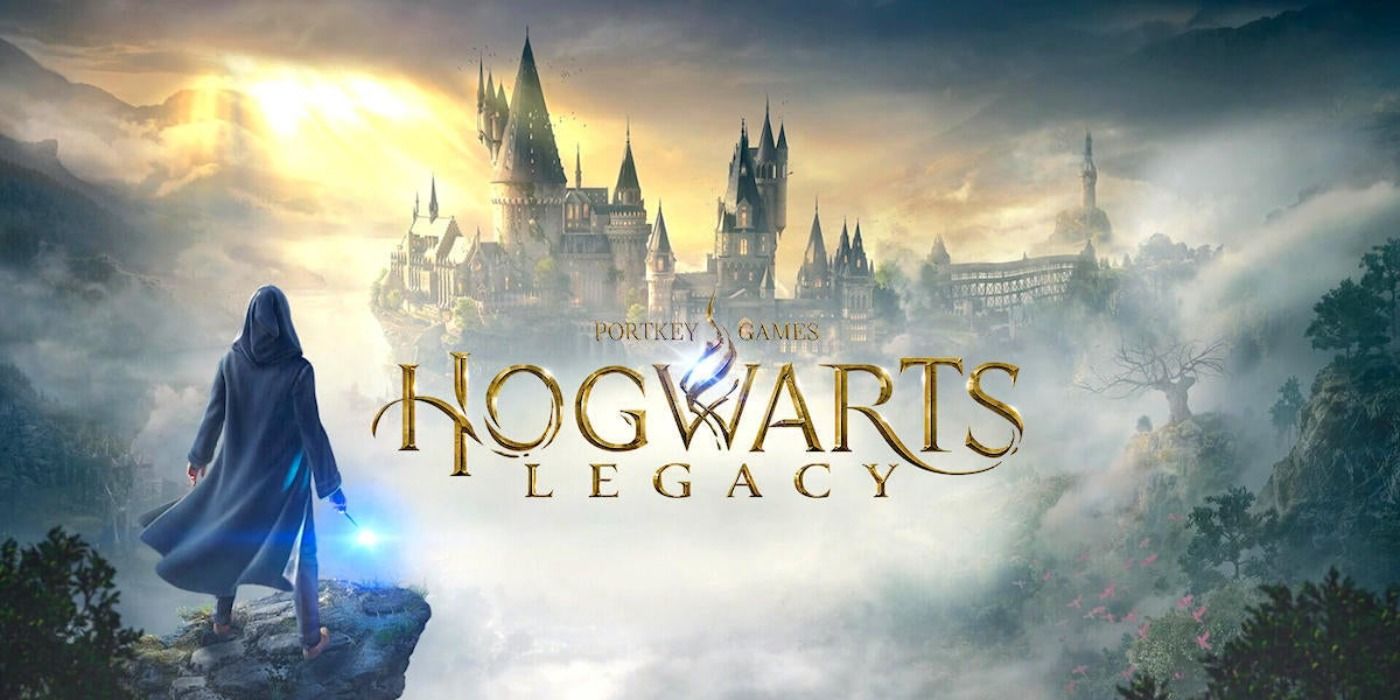 A wizard with wand in-hand overlooking the school in Hogwarts Legacy promo art