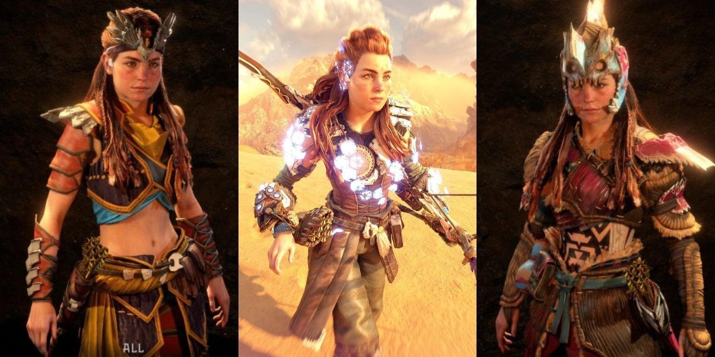 Split image of best Aloy outfits in Horizon Forbidden West