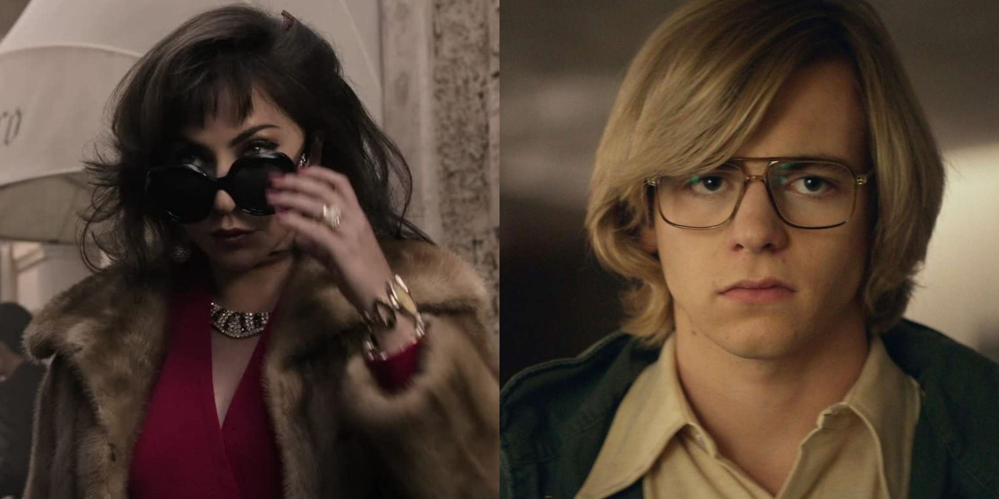 Split image showing Patrizia in House of Gucci and Dahmer in My Friend Dahmer