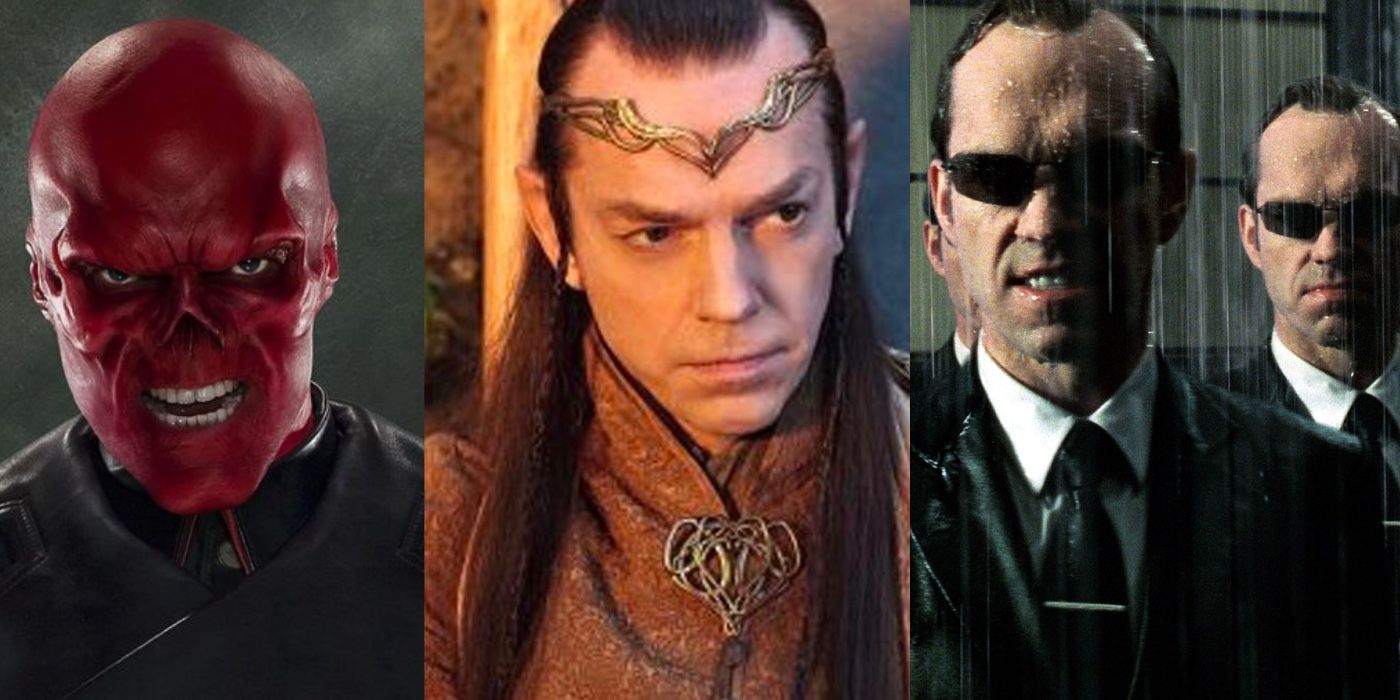 Side by side of Hugo Weaving in Captain America, Lord of the Rings, and The Matrix