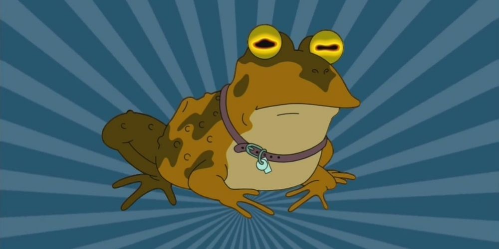Hypnotoad hovers in front of a swirling background