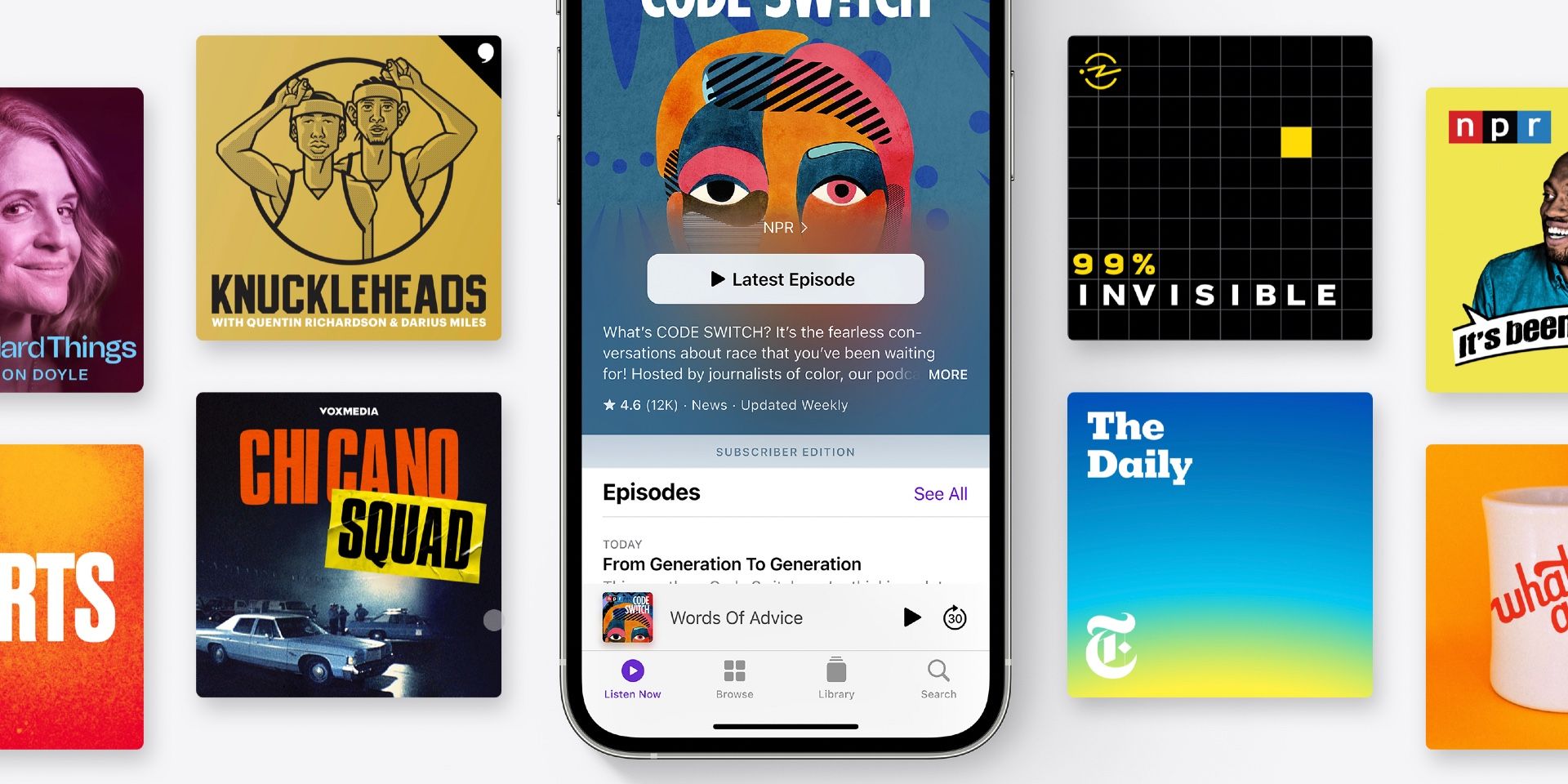 Promotional image of podcast app