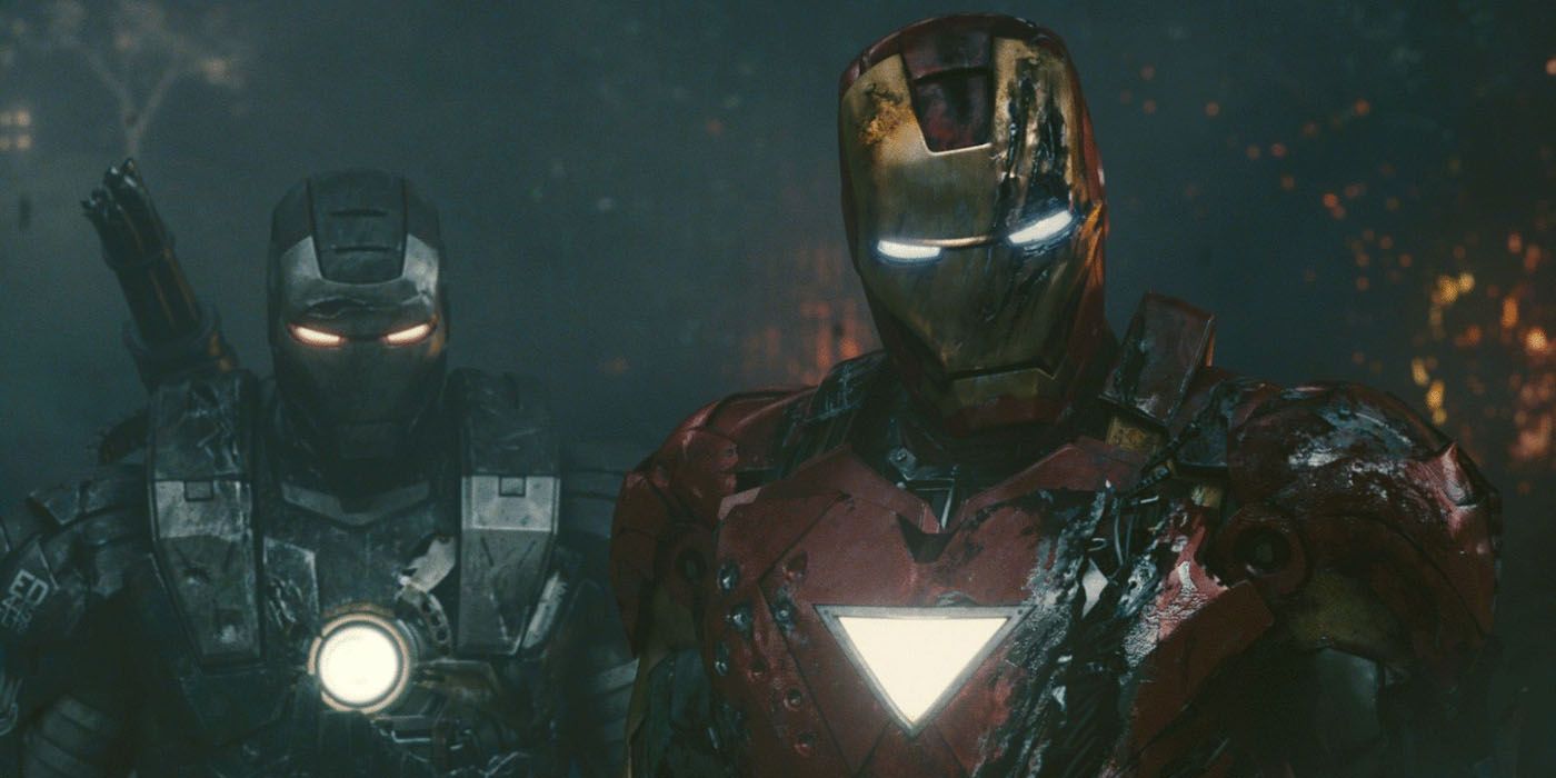 Iron Man and War Machine fighting Whiplash.