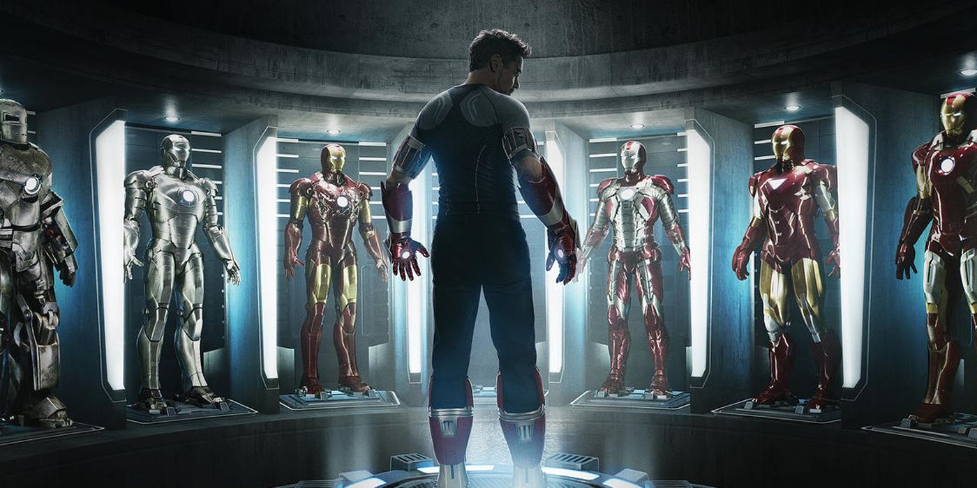 Iron Man looks at his armor in Iron Man 3.