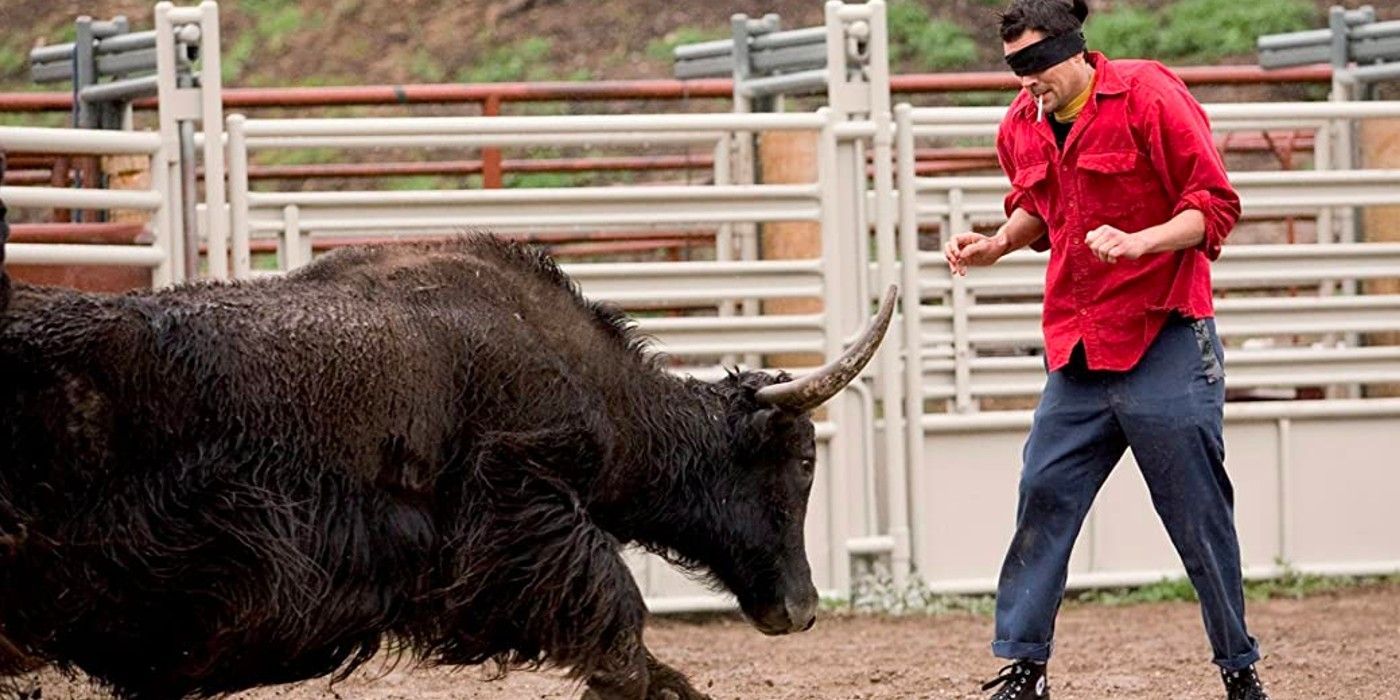 A bull charges at Johnny Knoxville in Jackass 2.5