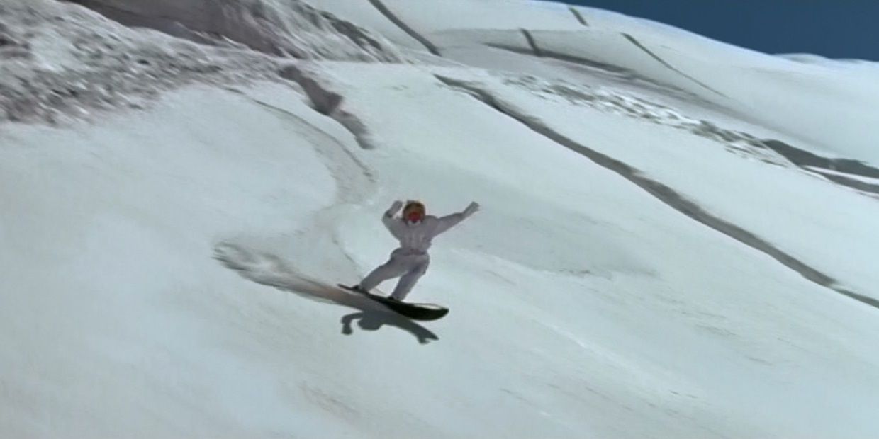 James Bond on a snowboard in the opening scene of A View to a Kill
