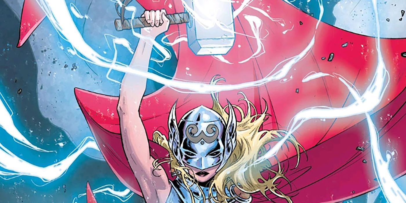 Jane Foster Thor uses her powers in Marvel Comics.