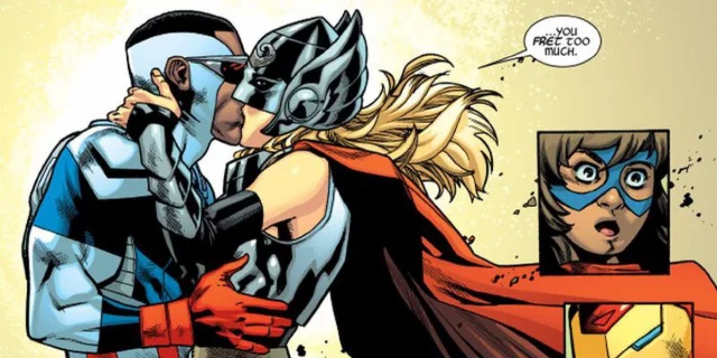 Jane Foster and Sam Wilson kiss in Marvel Comics