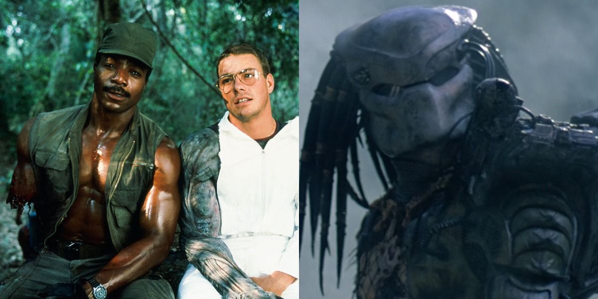 Jean Claude Van Damme with Carl Weathers and The Predator.