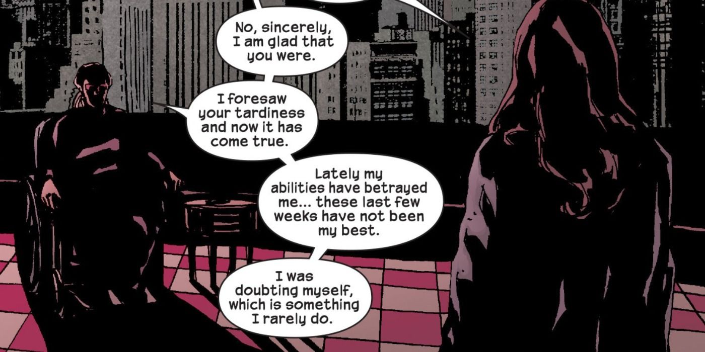 Jessica Jones meets Madame Web in Marvel Comics.