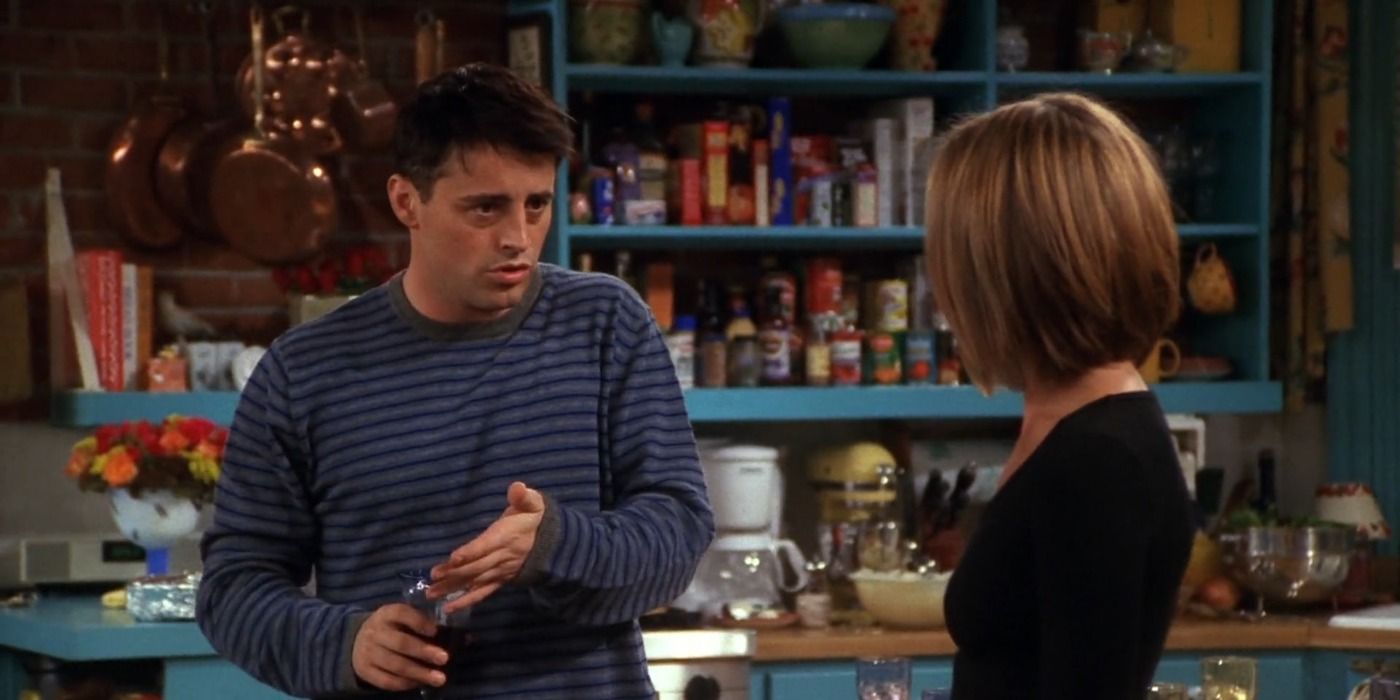 Joey talks to Rachel at Monica's apartment in Friends