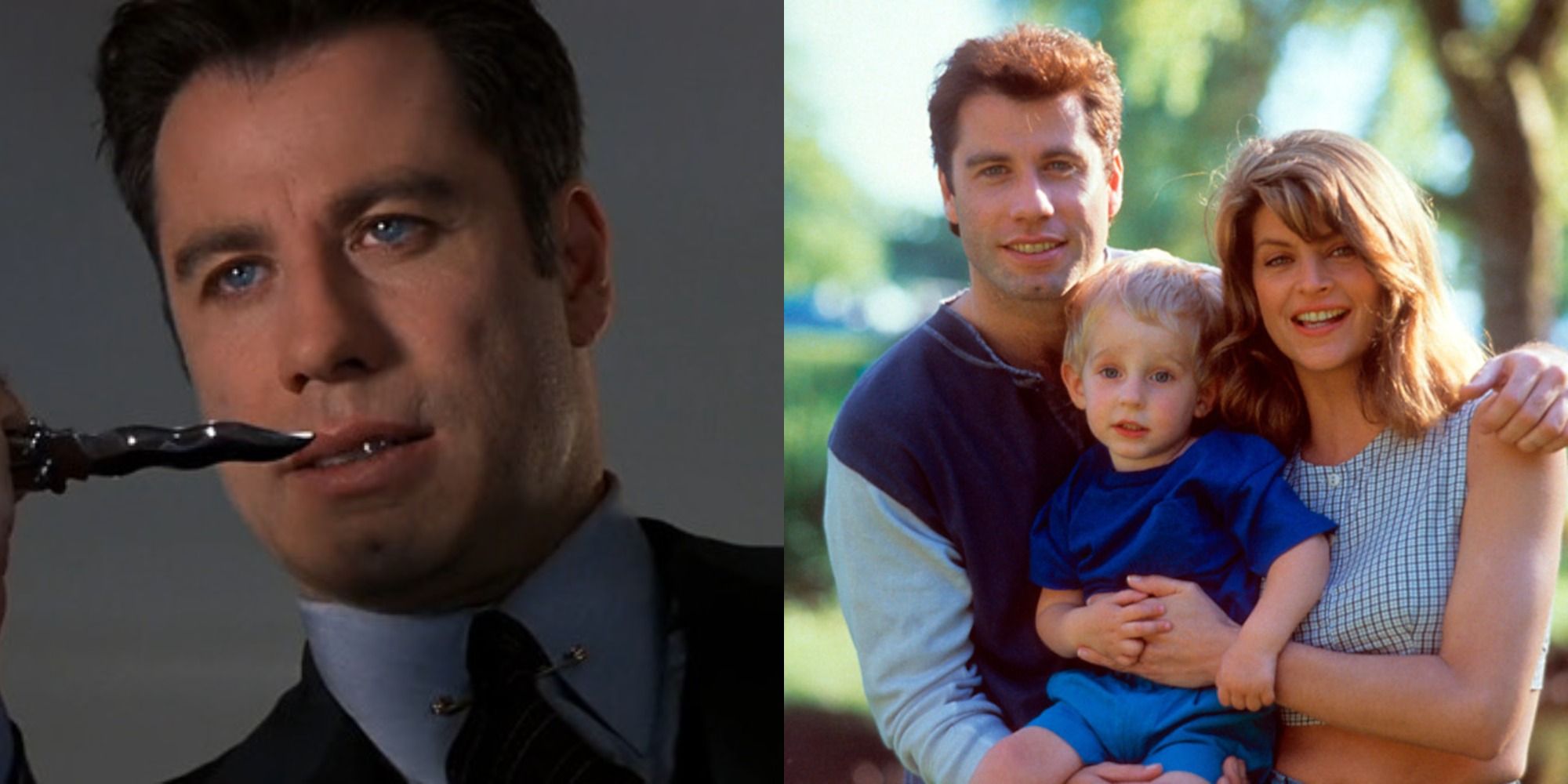Split image showing Travolta in Face/Off and Look Who's Talking