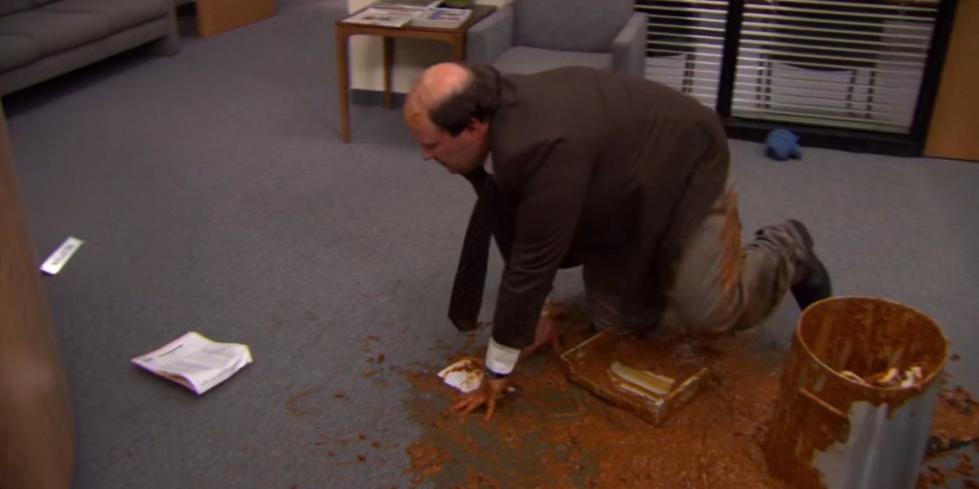Kevin spills his chili pot all over the carpet in The Office