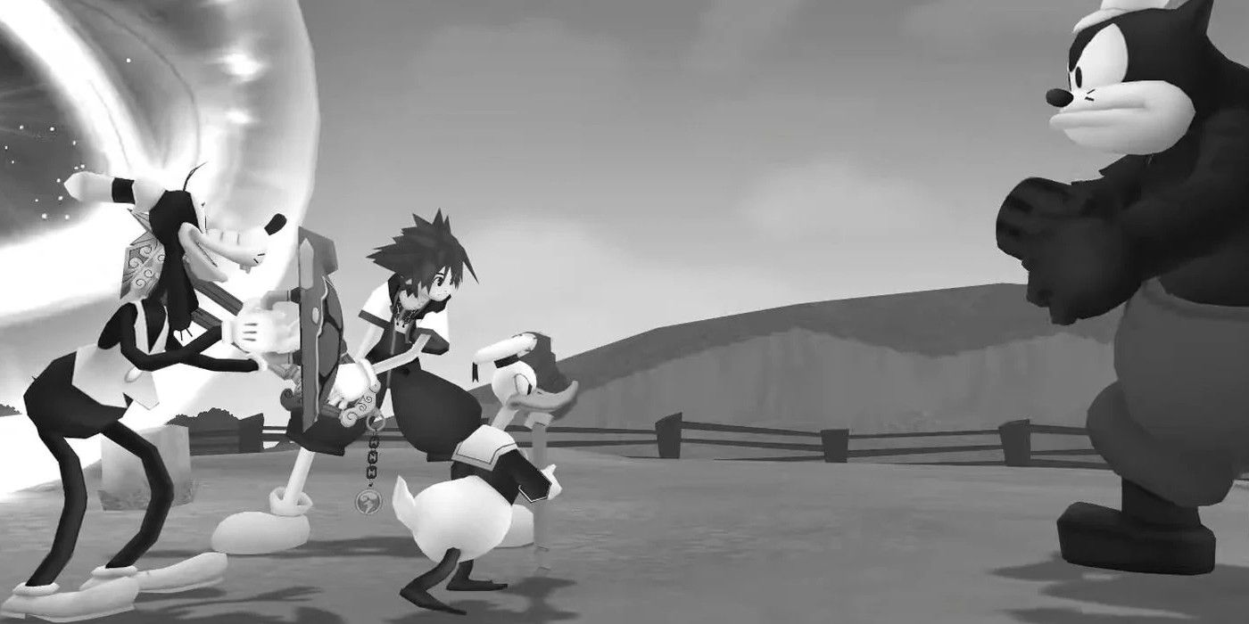 Kingdom Hearts: Sora has a stand-off with Pete. 