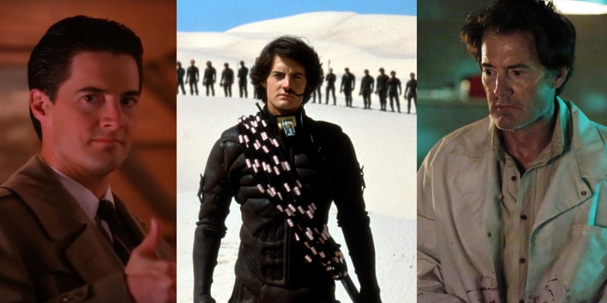 Side by side of Kyle MacLachlan in Twin Peaks, Dune, and Agents of SHIELD
