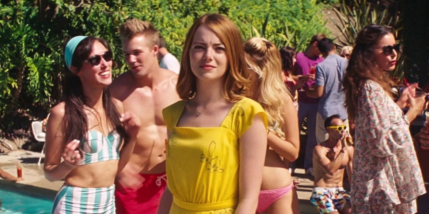 Emma Stone during the pool party scene of La La Land
