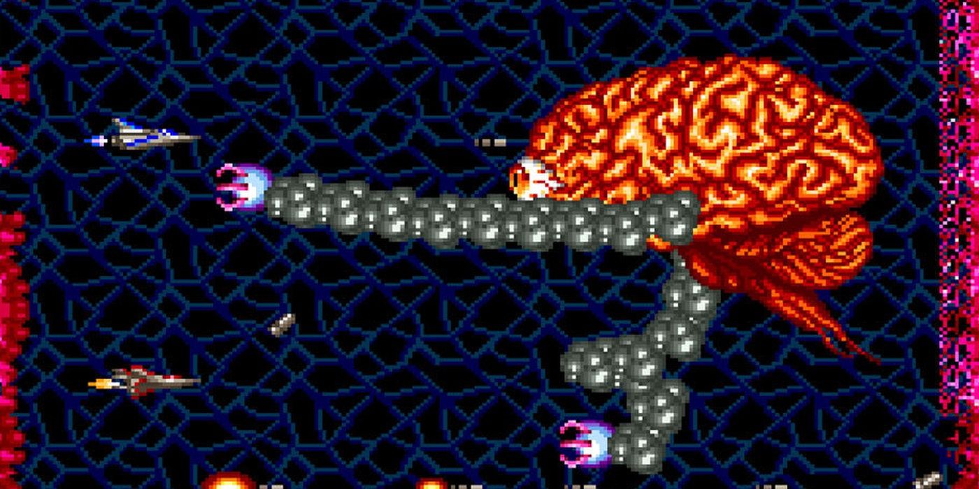 Gameplay for Life Force showing a giant monster